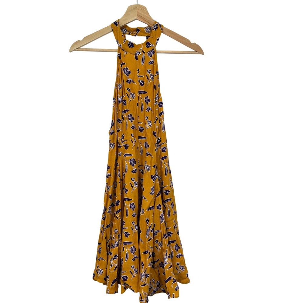 Kimichi Yellow And Blue Floral Halter Top Midi Dress Womens Small Boho Flowy